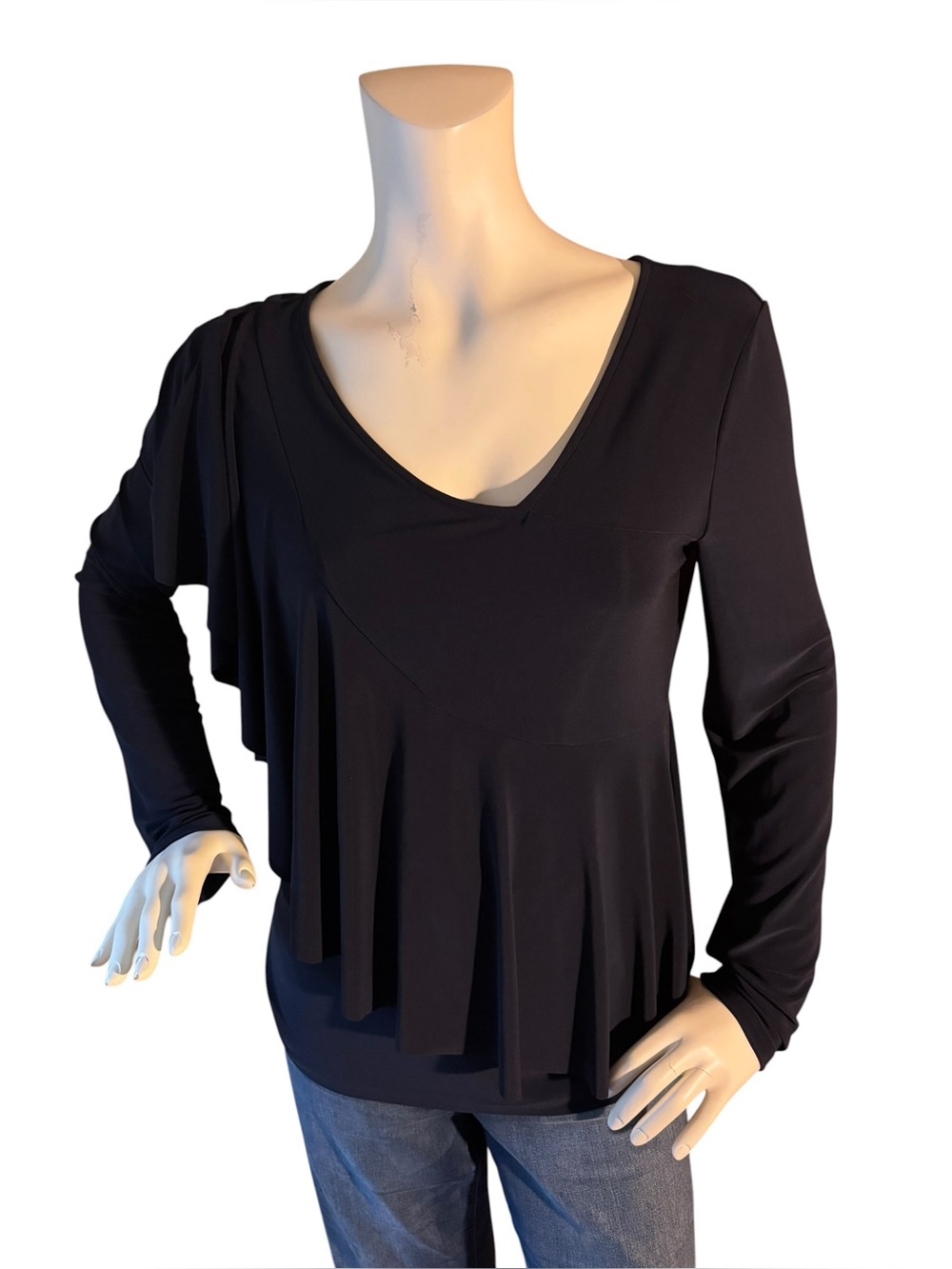 Joseph Ribkoff Navy Asymmetrical Cape Tunic Long Sleeve Top, Women's size 10